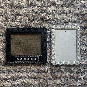 Pearl & Rhinestone Silver Photo Frame, Black Leather-Look family Photo Frame 5x7